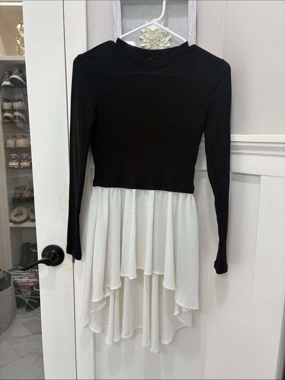 SHEIN Black & White Ribbed High-Low Dress